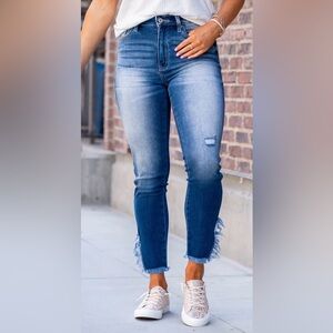 KanCan High Rise Skinny Denim Jeans Raw Split Hem Medium Wash Size 9/28